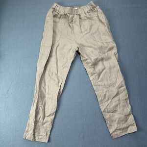 Not Perfect Linen Genova Women's 100% Linen Pants Medium Taper Leg Tan Beige